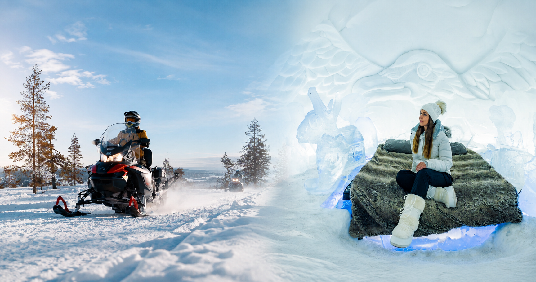 Circuito privado en moto de nieve desde Rovaniemi hasta el hotel de hielo Arctic SnowHotel