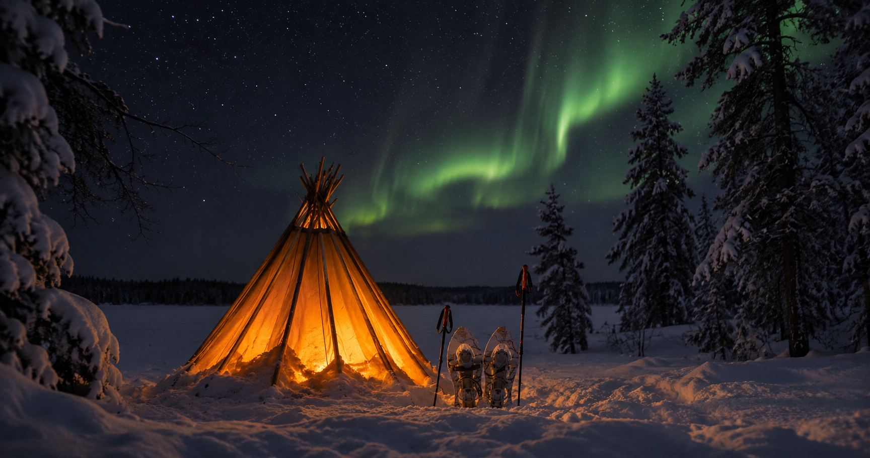 Balade nocturne privée en raquettes sous les aurores boréales à Rovaniemi