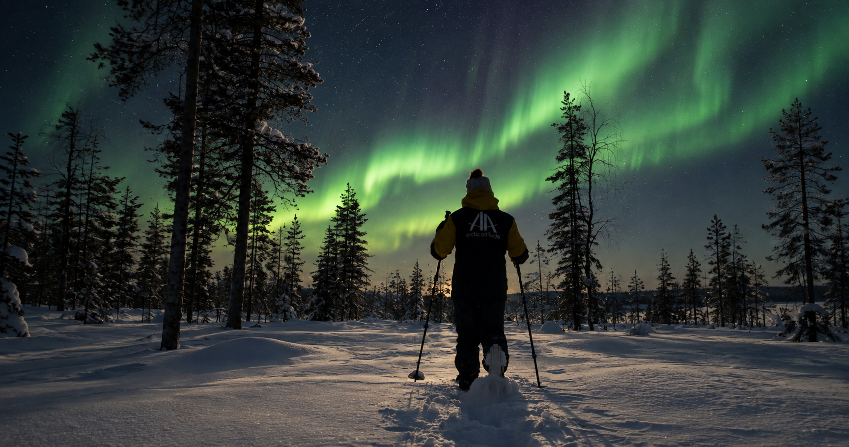 Balade nocturne en raquettes sous les aurores boréales à Rovaniemi