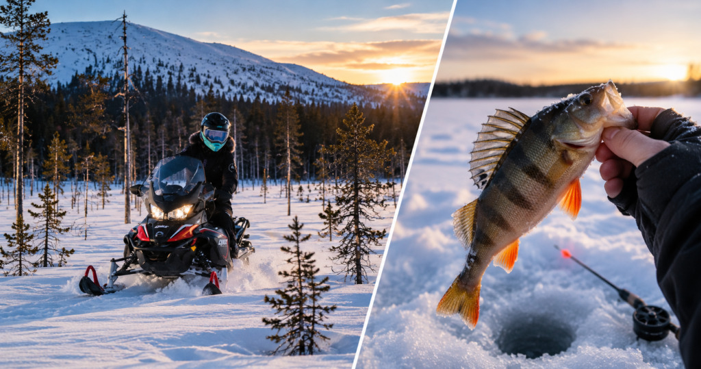 ice fishing and snowmobile tour