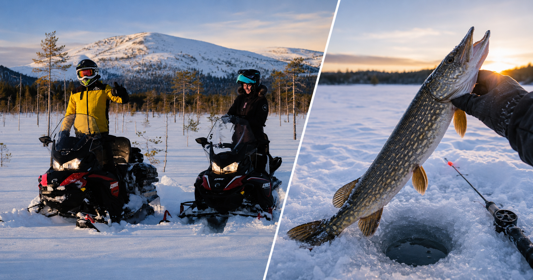 Safari privado en moto de nieve y pesca en hielo con cocina al fuego en Rovaniemi